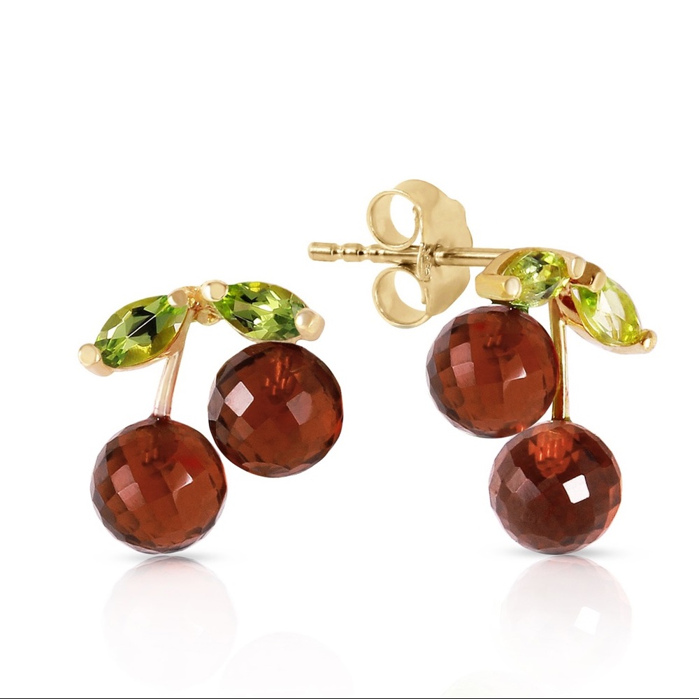 🍒🔥14K. SOLID GOLD EARRINGS GARNETS & PERIDOTS